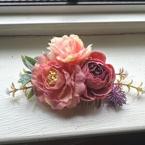 Floral Hair Comb with Pink and Purple Flowers
